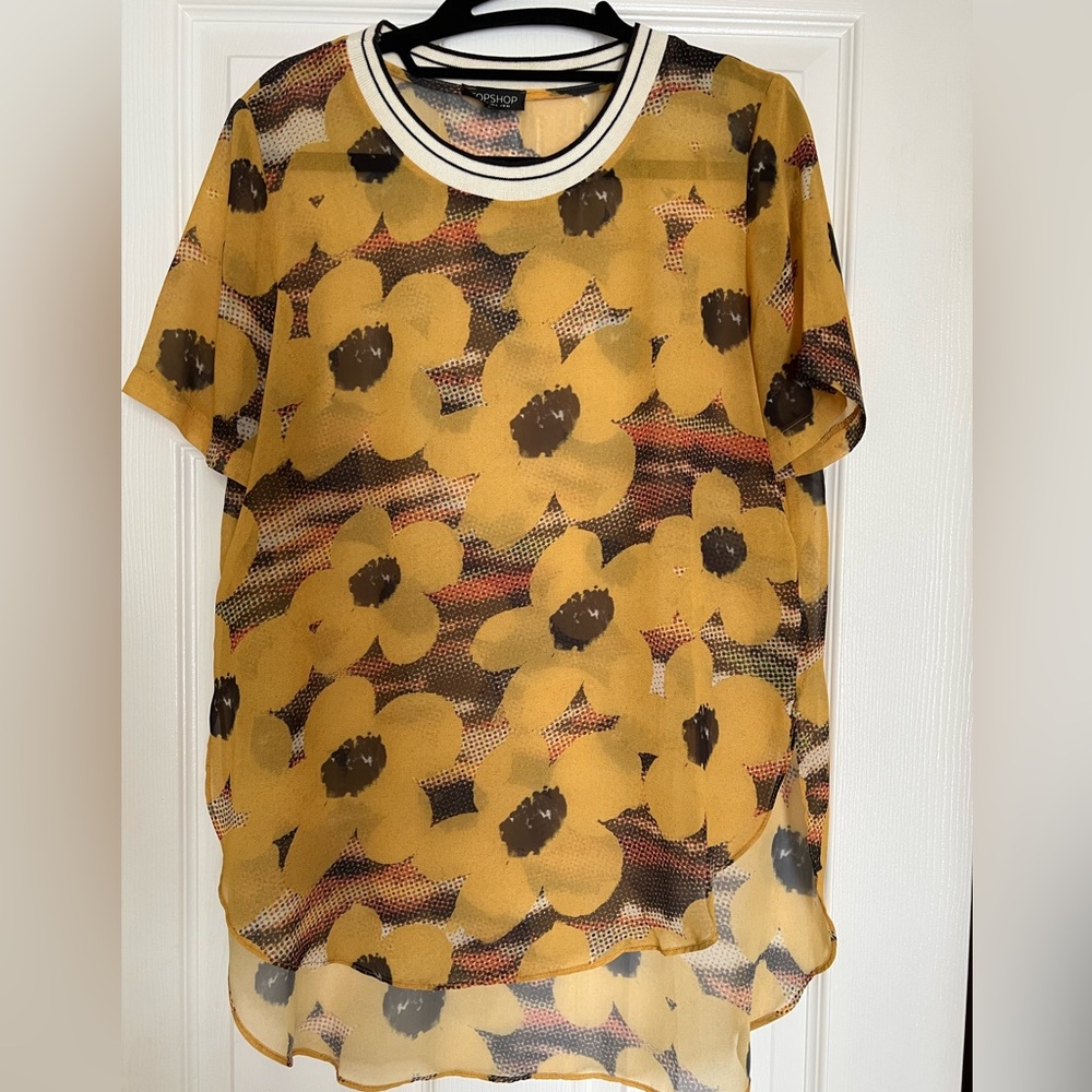 Topshop Sheer Floral Print High Low Hem Blouse Size 6